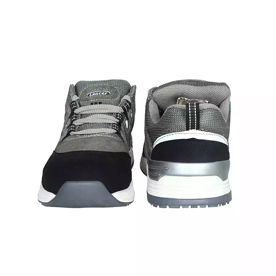 Lancer Steel Toe Safety Shoes PU Sole UK 7 Black and Grey, TP-1203