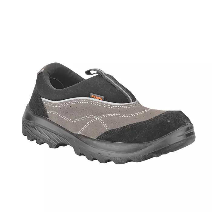 Fuel SLIP-ON Leather Slip Resistance Safety Shoes for Men with Steel Toe Single Density & PU Sole (Black & Grey, Size-9)