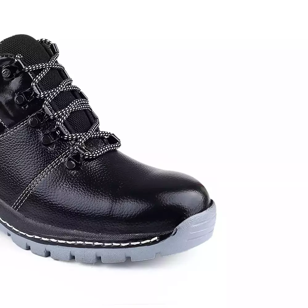 Woakers Steel Toe Safety Shoes High Ankle PVC Sole Black Real Grain Leather Size UK 7, SAFTEY-005