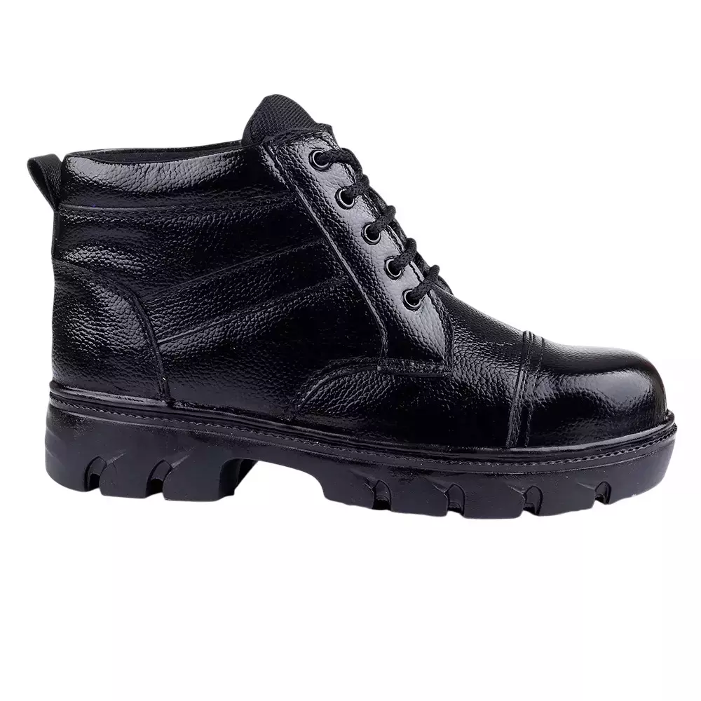 Woakers Steel Toe Safety Shoes High Ankle PVC Sole Black Real Grain Leather Size UK 8, SAFTEY-006