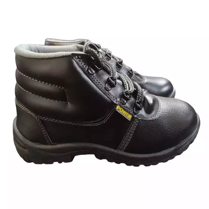 SAFE WORK Steel Toe Safety Shoes PVC Sole High Ankle Black Synthetic Leather Size UK 10, Power