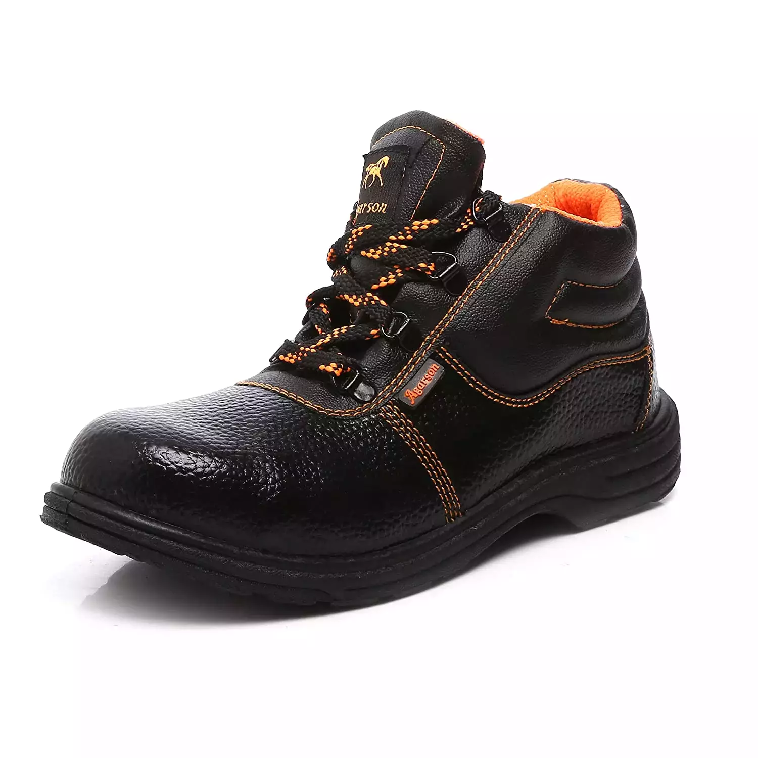 Agarson Steel Toe Safety Shoes High Ankle PVC Sole Orange Full Grain Leather Size UK 6, CRUSHER Orange-6
