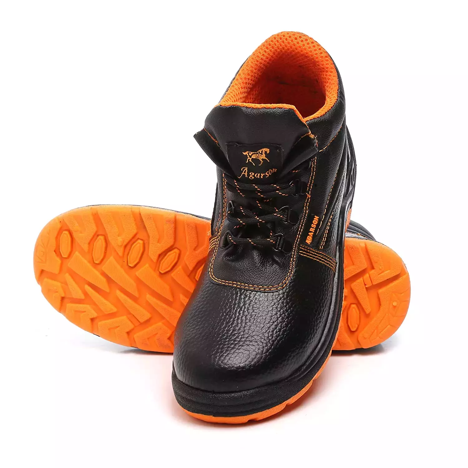 Agarson Steel Toe Safety Shoes High Ankle PVC Sole Dual Density Orange Full Grain Leather Size UK 7, LANDROVER Orange-7