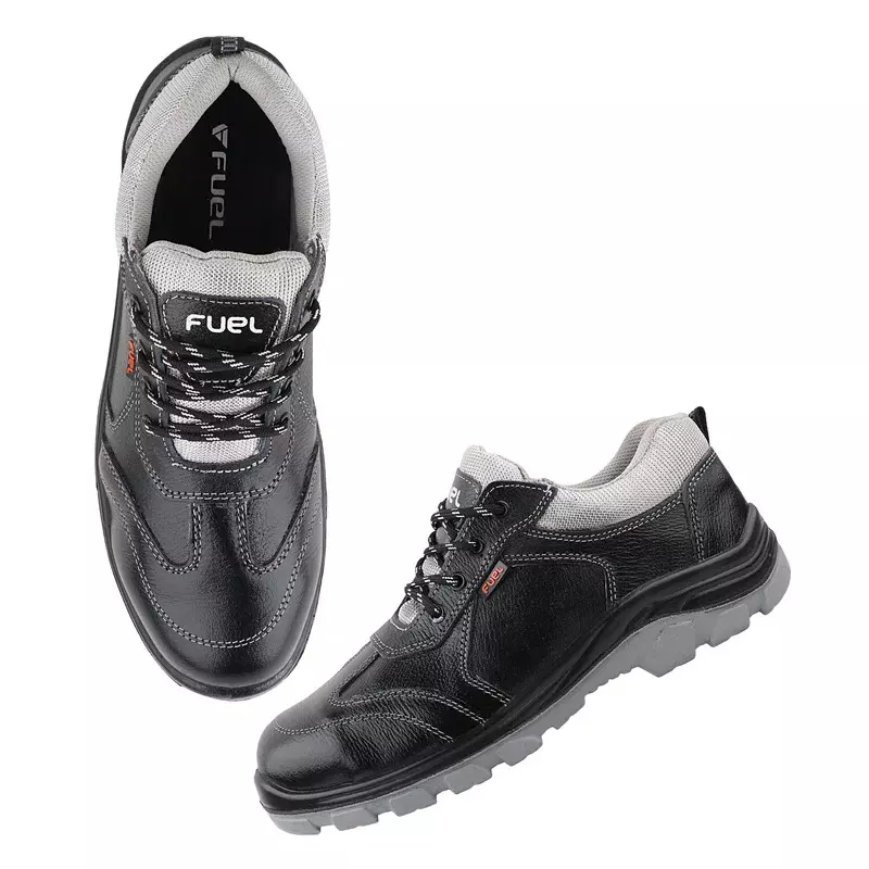 FUEL Steel Toe Safety Shoes PU Double Density Low Ankle Black Leather for Mens Size UK11, STROID-DD BLACK