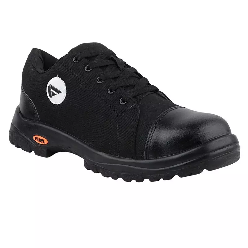Fuel Steel Toe Safety Shoes PU Single Density Low Ankle Black Canvas for Mens Size UK7, CANVEE BLACK