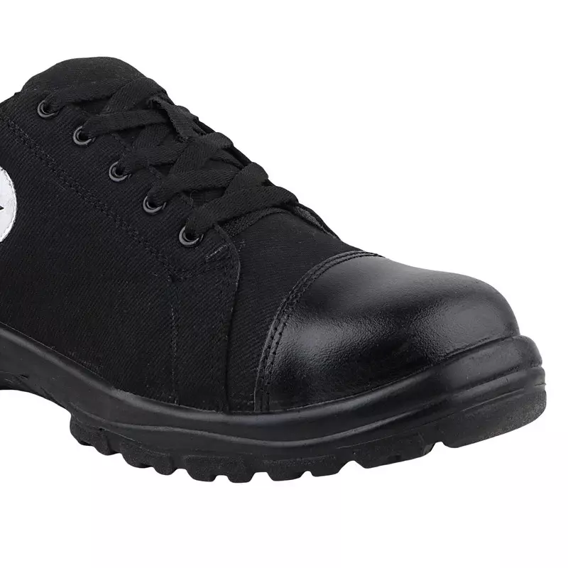 Fuel Steel Toe Safety Shoes PU Single Density Low Ankle Black Canvas for Mens Size UK7, CANVEE BLACK