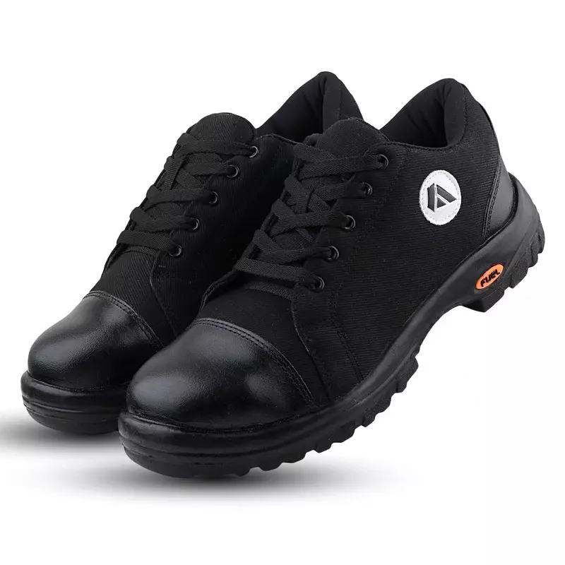 Fuel Steel Toe Safety Shoes PU Single Density Low Ankle Black Canvas for Mens Size UK7, CANVEE BLACK