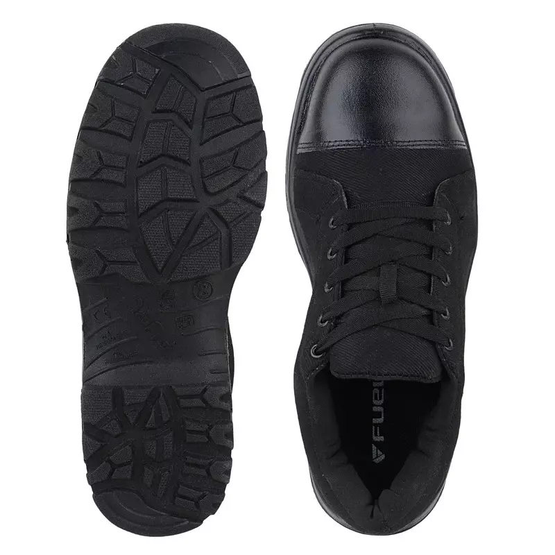 Fuel Steel Toe Safety Shoes PU Single Density Low Ankle Black Canvas for Mens Size UK7, CANVEE BLACK