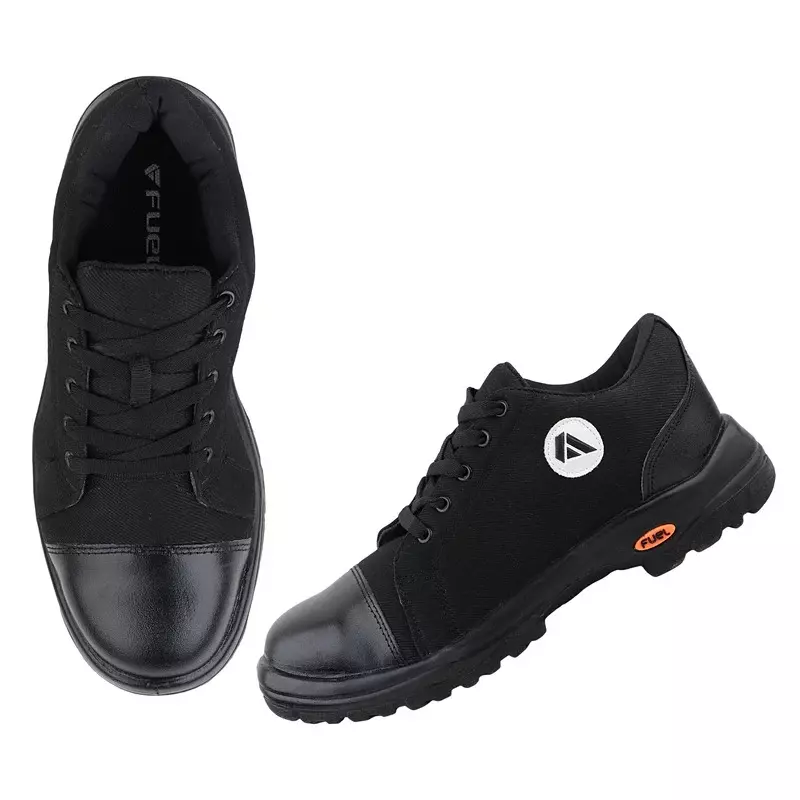 Fuel Steel Toe Safety Shoes PU Single Density Low Ankle Black Canvas for Mens Size UK7, CANVEE BLACK