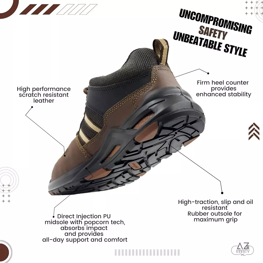 Allen Cooper Steel Toe Safety Shoe Low Ankle PU Sole UK 9 Size Brown for Industrial Use, ACL 3686