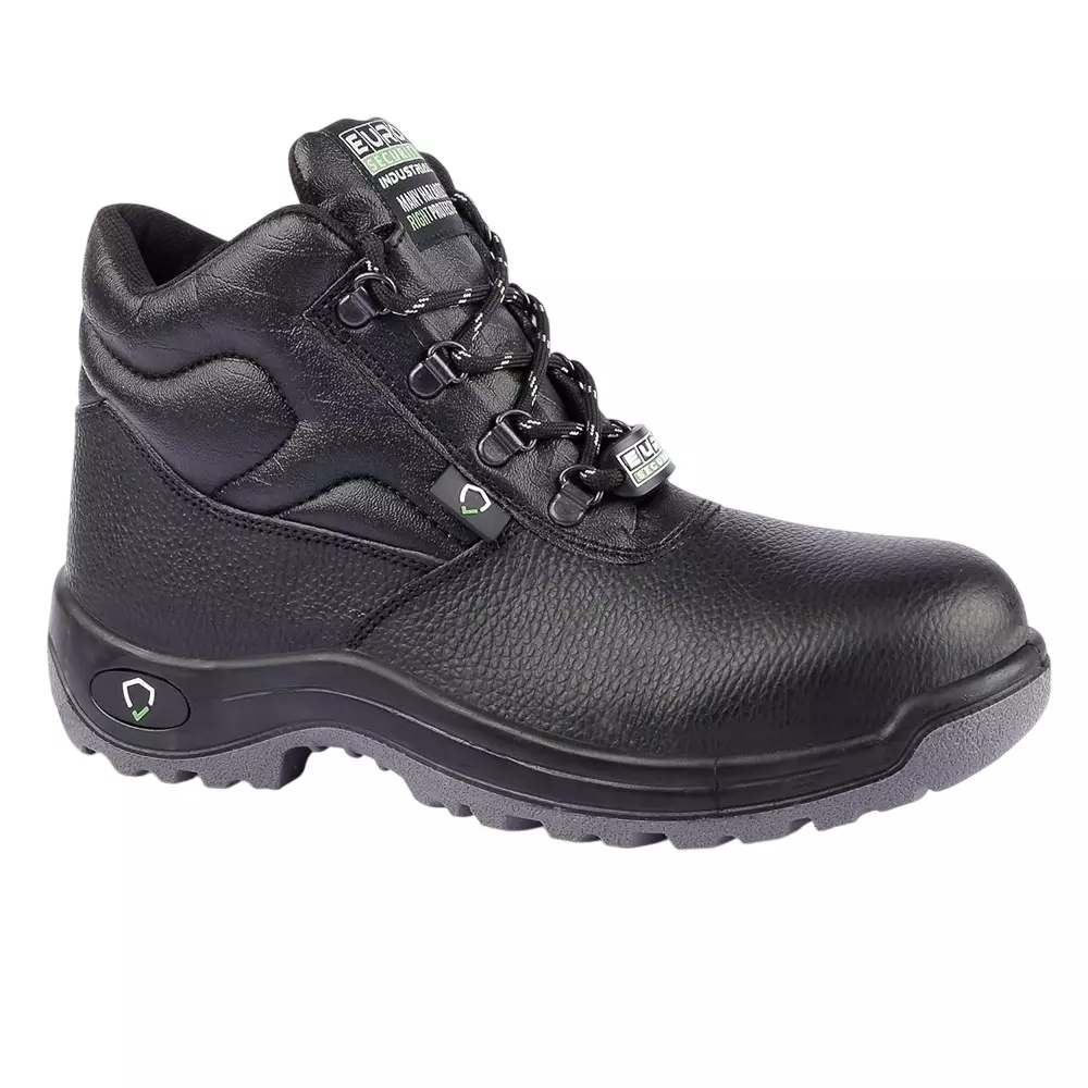 Euro Security TERMINATOR 200 J Steel Toe Safety Shoe High Ankle PU Sole UK 7 Size Grain Leather Black for Industrial Use