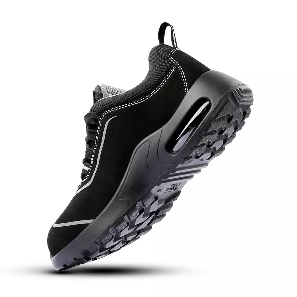 Canvas Club MILAN 200 J Steel Toe Safety Shoe Low Ankle PU Sole UK 7 Size Black Micro Fibre Suede with Reflective Print