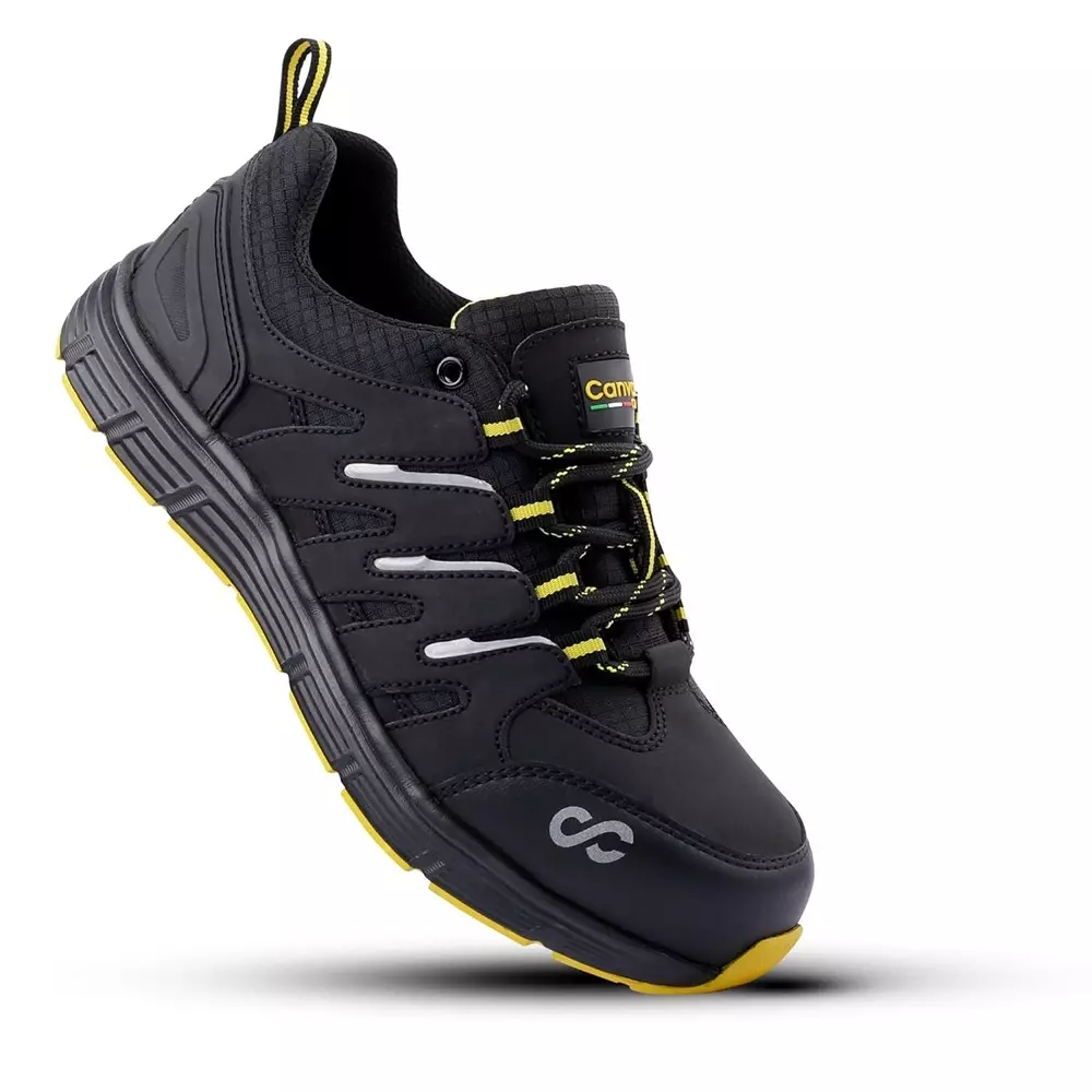 Canvas Club RIVA 200 J Steel Toe Safety Shoe Low Ankle Phylon Rubber Sole UK 6 Size Black & Yellow Synthetic Nubuck Micro Fiber