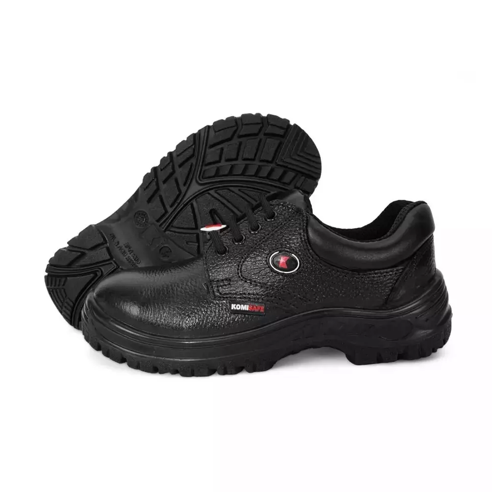 Komisafe Steel Toe Safety Shoes Double Density PU Sole Low Ankle Black Leather Size UK 9, Knight (Pack of 24 Pairs)