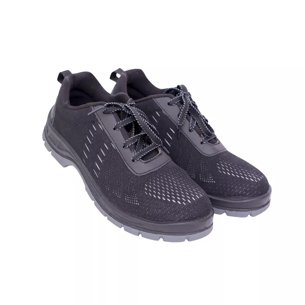 HindPro Fiber Toe Safety Shoes Single Density PU Sole Low Ankle Black & Grey Fabric Upper Size UK 9, Magna (Pack of 12 Pairs)