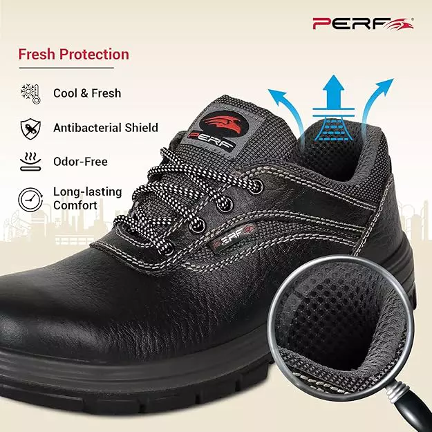 perf-steel-toe-safety-shoe-low-ankle-pu-sole-uk-6-size-black-leather-for-ethnic-industrial-use-zest-lite
