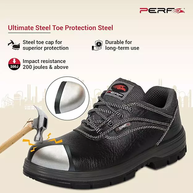 perf-steel-toe-safety-shoe-low-ankle-pu-sole-uk-8-size-black-leather-for-ethnic-industrial-use-zest-lite