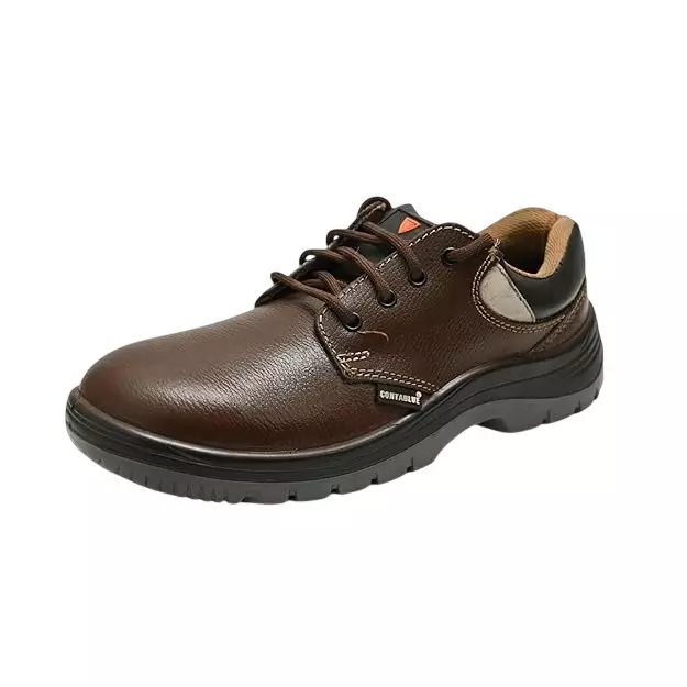 Contablue Steel Toe Safety Shoes PU Sole Low Ankle Brown Tango Leather Size UK 7, W202_Brown-Reflector