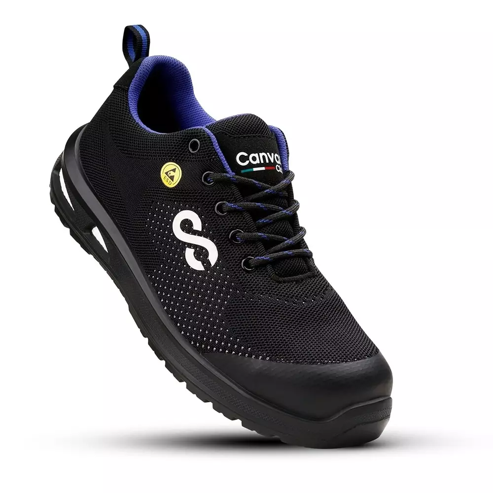 canvas-club-sorento-esd-low-ankle-safety-shoes-stainless-steel-toe-pu-sole-black-uk-11-size-for-industrial-use