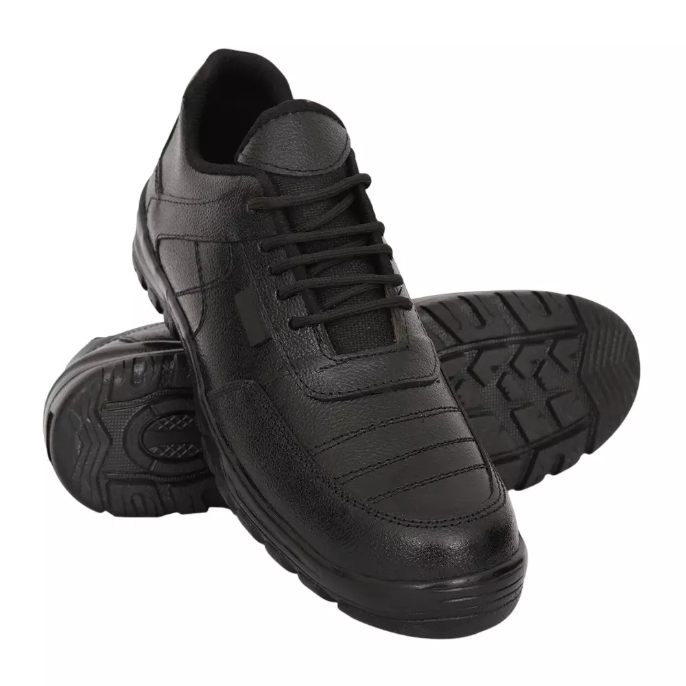 Tor Safety Shoes Steel Toe Low Ankle Rubber Sole Leather Size UK 10 Black, TZU-ST-ISI-G-BLK 101