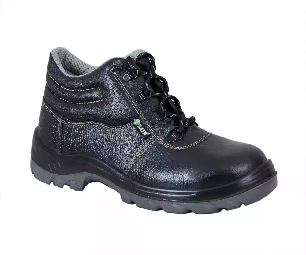 Zain Steel Toe Safety Shoes Leather High Ankle Single Density PU Sole Size UK 6 Black, ZM-444