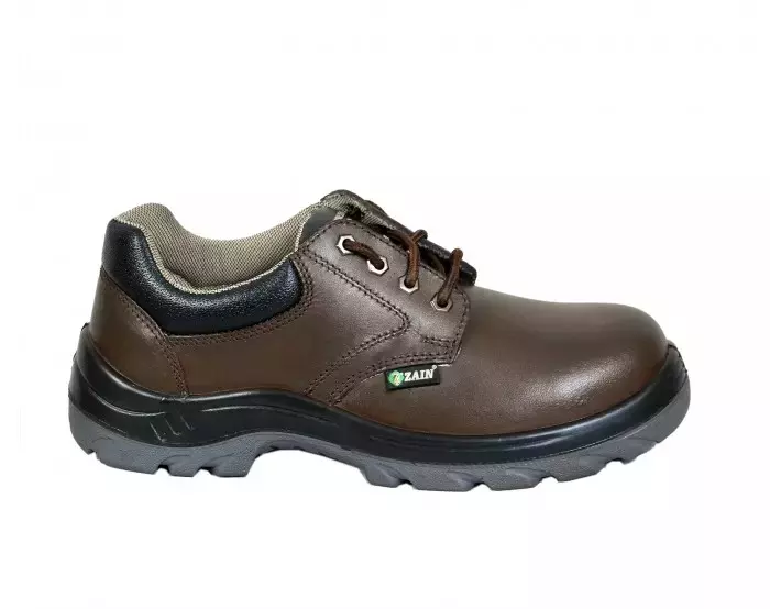 Zain Steel Toe Safety Shoes Leather Low Ankle Double Density PU Sole Size UK 9 Brown, ZM-05 D/D