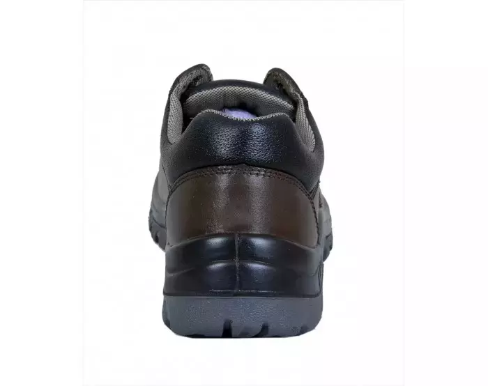 Zain Steel Toe Safety Shoes Leather Low Ankle Double Density PU Sole Size UK 10 Brown, ZM-05 D/D