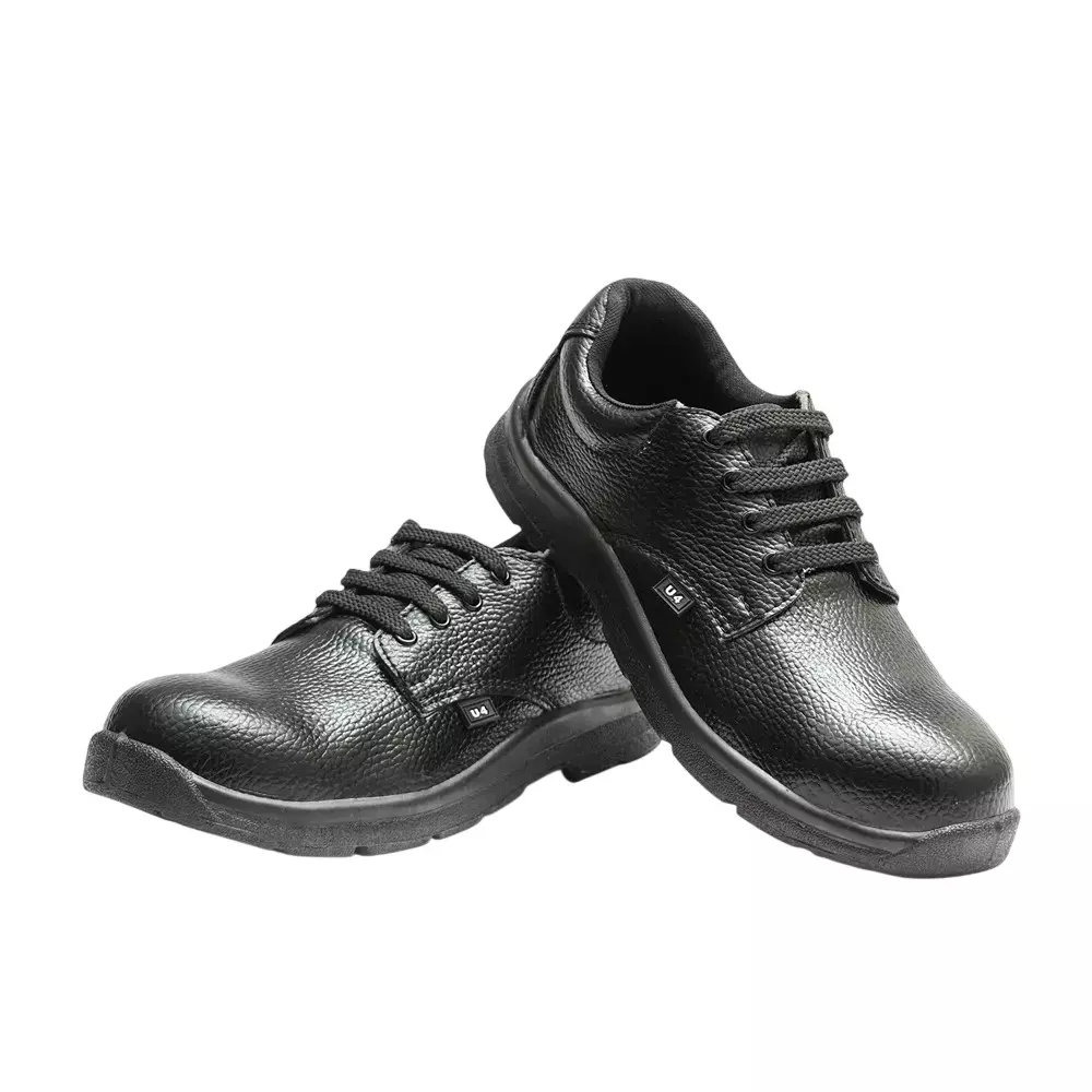Hillson Re-Enforced Toe Safety Shoes PVC Sole Low Ankle Single Density Black Synthetic Leather, Size UK 8, U-4