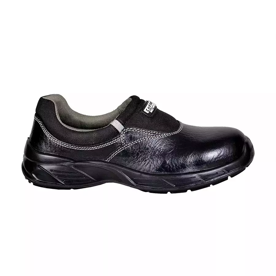 Coffer Safety Steel Toe Safety Shoes Low Ankle PU Sole Single Density Black Leather Size UK 7, 1177