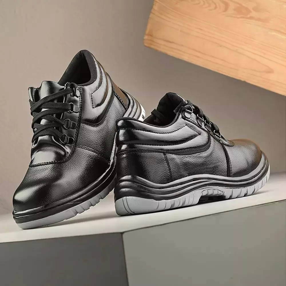 JK Steel Safety Shoes Steel Toe Air Mix Sole High Ankle Black Genuine Leather Size UK 10, JKPSF149BLK10