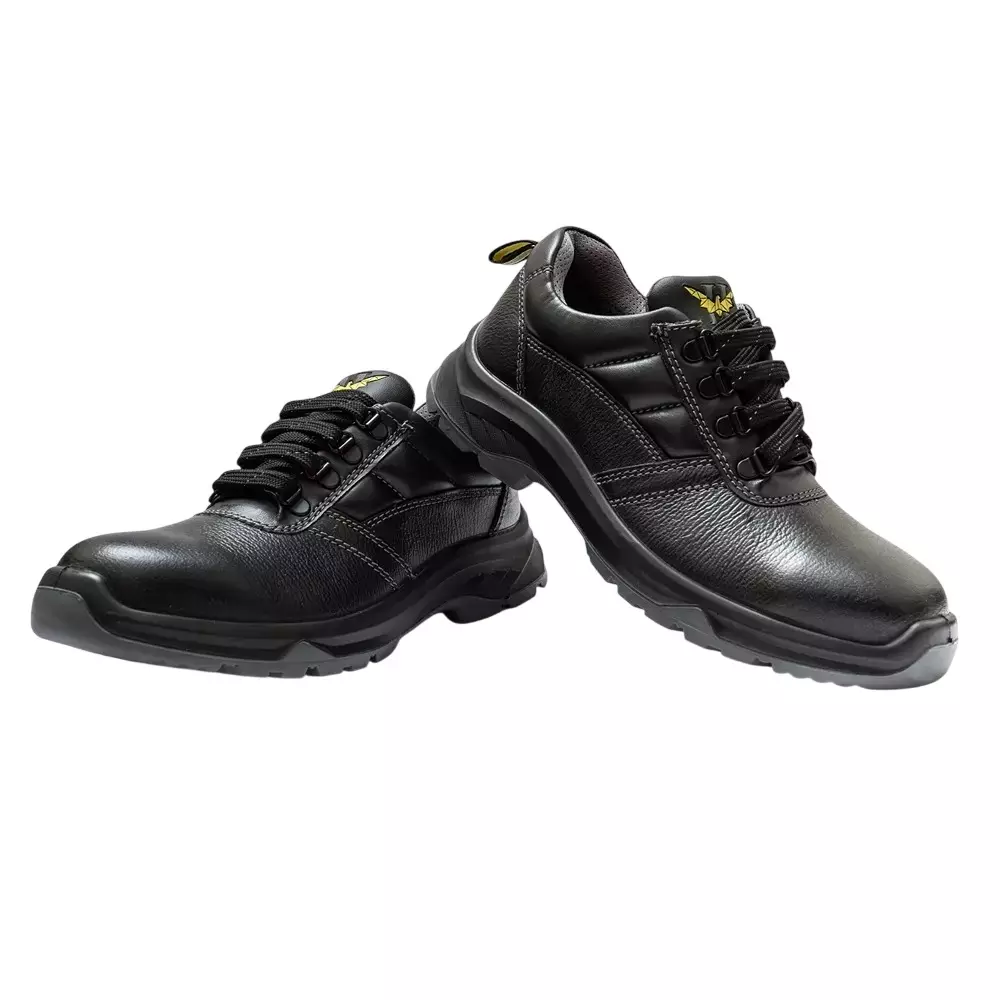 Hillson Steel Toe Safety Shoes PU Sole Mid Ankle Dual Density Black Real Buff leather in Tango Print, Size UK 7, Clawz CL03