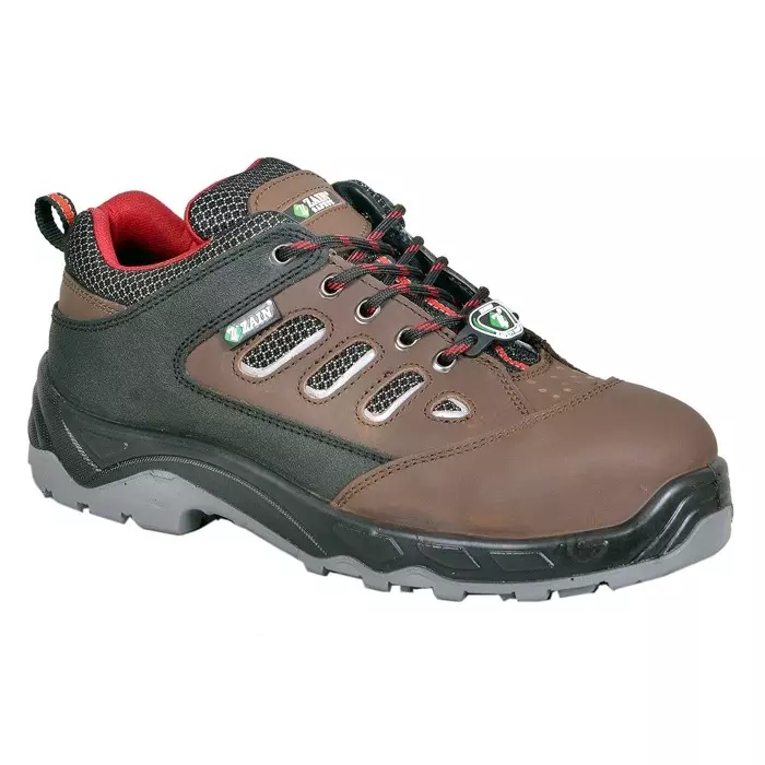Zain Safety Elite Series Steel Toe Safety Shoes PU Double Density Low Ankle Brown Buff Genuine Leather Size UK9, 5006