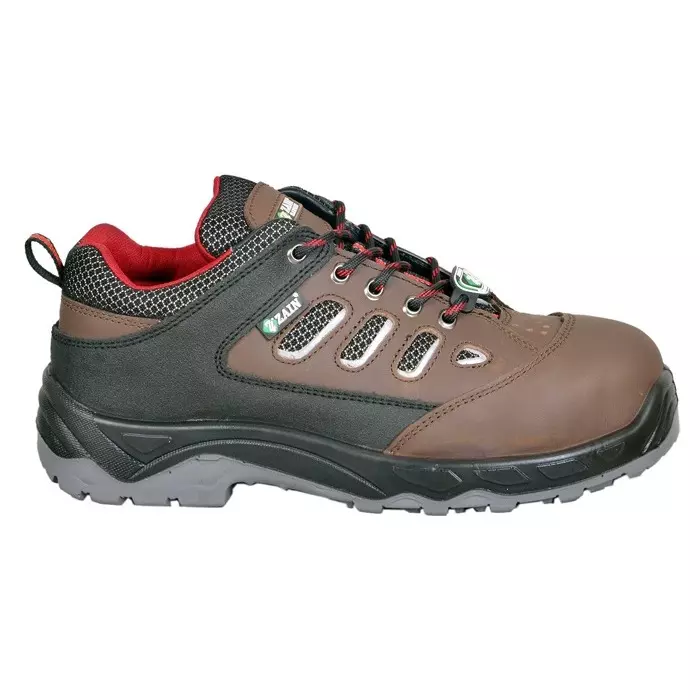 Zain Safety Elite Series Steel Toe Safety Shoes PU Double Density Low Ankle Brown Buff Genuine Leather Size UK9, 5006