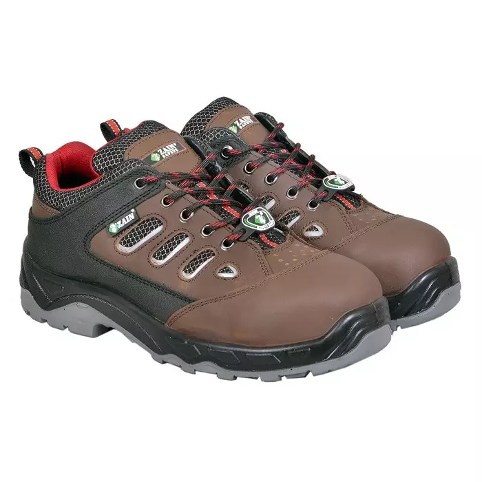 Zain Safety Elite Series Steel Toe Safety Shoes PU Double Density Low Ankle Brown Buff Genuine Leather Size UK9, 5006