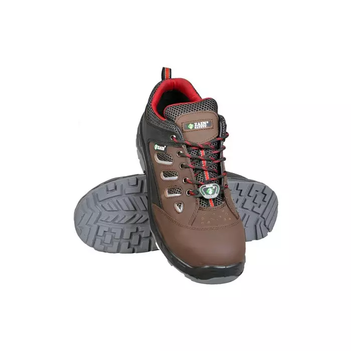 Zain Safety Elite Series Steel Toe Safety Shoes PU Double Density Low Ankle Brown Buff Genuine Leather Size UK9, 5006