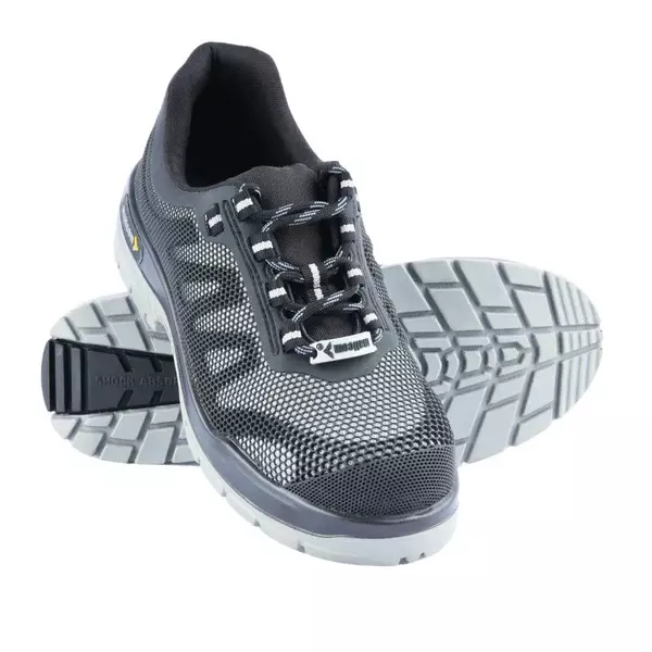 Mallcom Composite Toe Safety Shoes Low Ankle Double Density TPU Sole Black & Grey Knitted Polyester Size UK10, Freddie H22