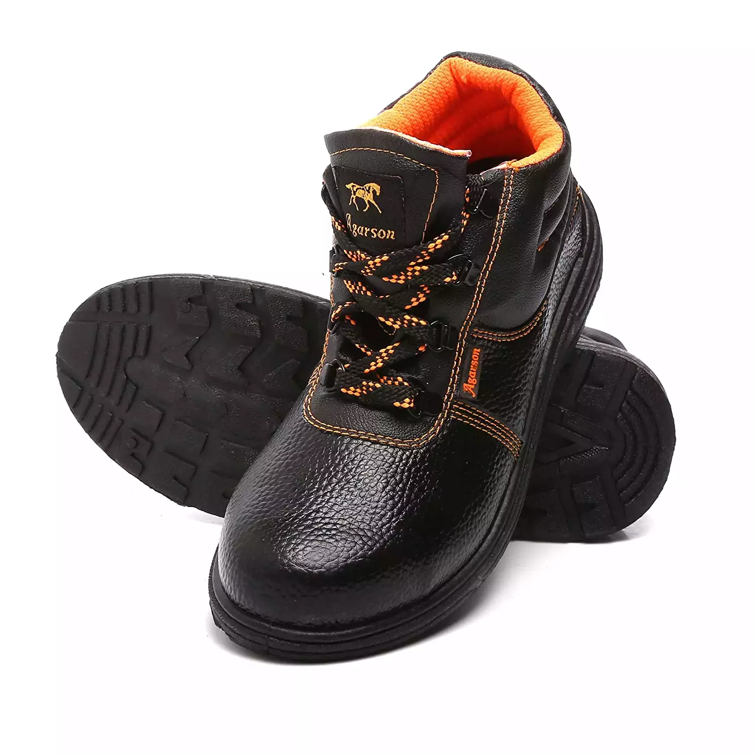 Agarson Steel Toe Safety Shoes High Ankle PVC Sole Orange Full Grain Leather Size UK 9, CRUSHER Orange-9