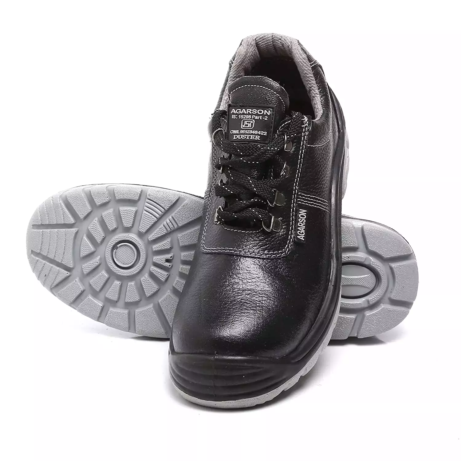 Agarson Steel Toe Safety Shoes Low Ankle PU Sole Dual Density Black Full Grain Leather Size UK 6, DUSTER-ISI Black-6