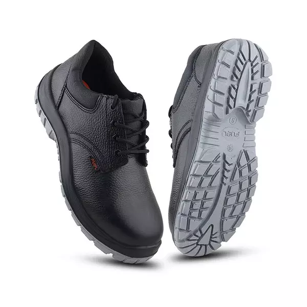 Fuel Metallic Toe Safety Shoes PU Double Density Low Ankle BlackGrain Leather for Mens Size UK6, Icon DD