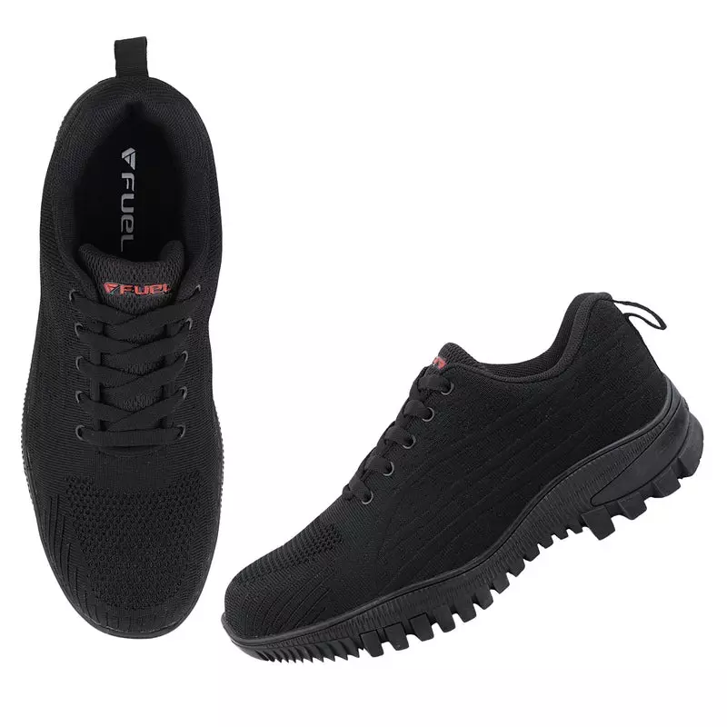 FUEL Metallic Toe Safety Shoes Rubber Single Density Low Ankle Black Knitted Fabric for Mens Size UK10, Trendy