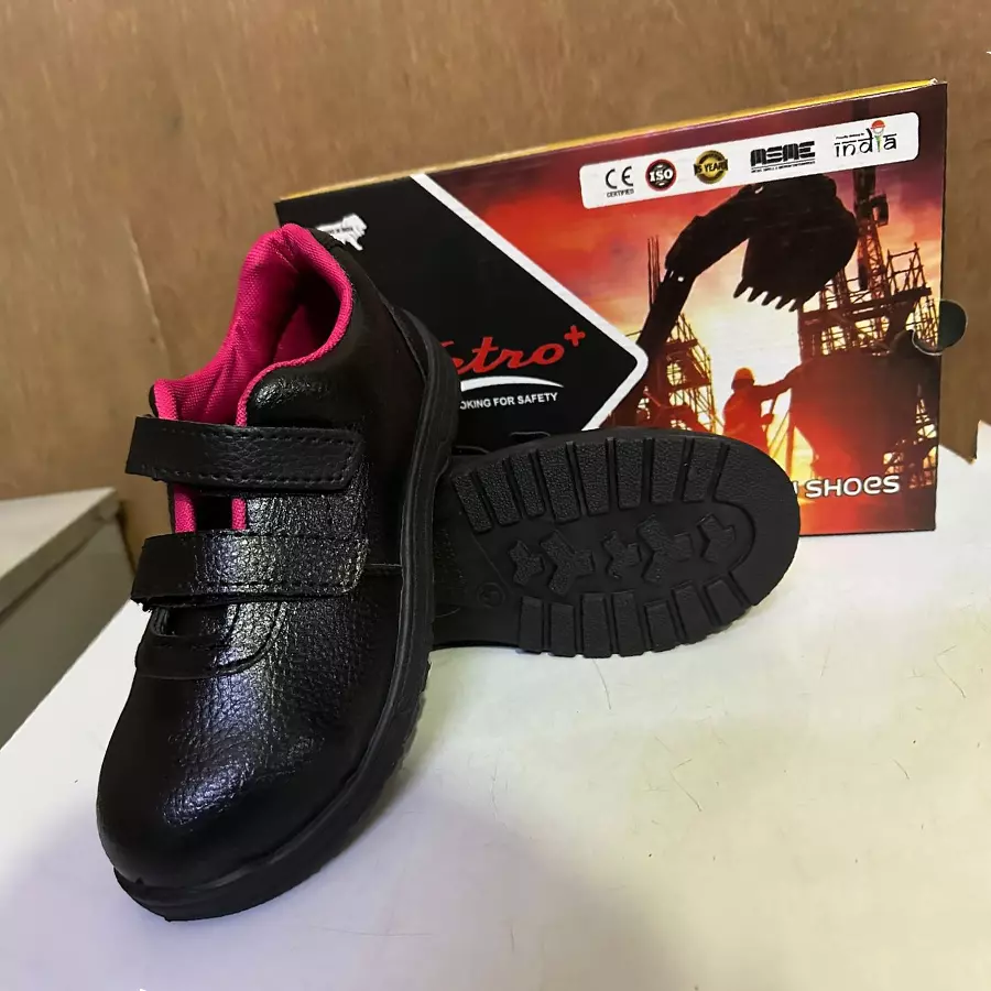 Metro Maricom Women Safety Shoes Low Ankle Injected PVC Sole Black and Pink, UK 7