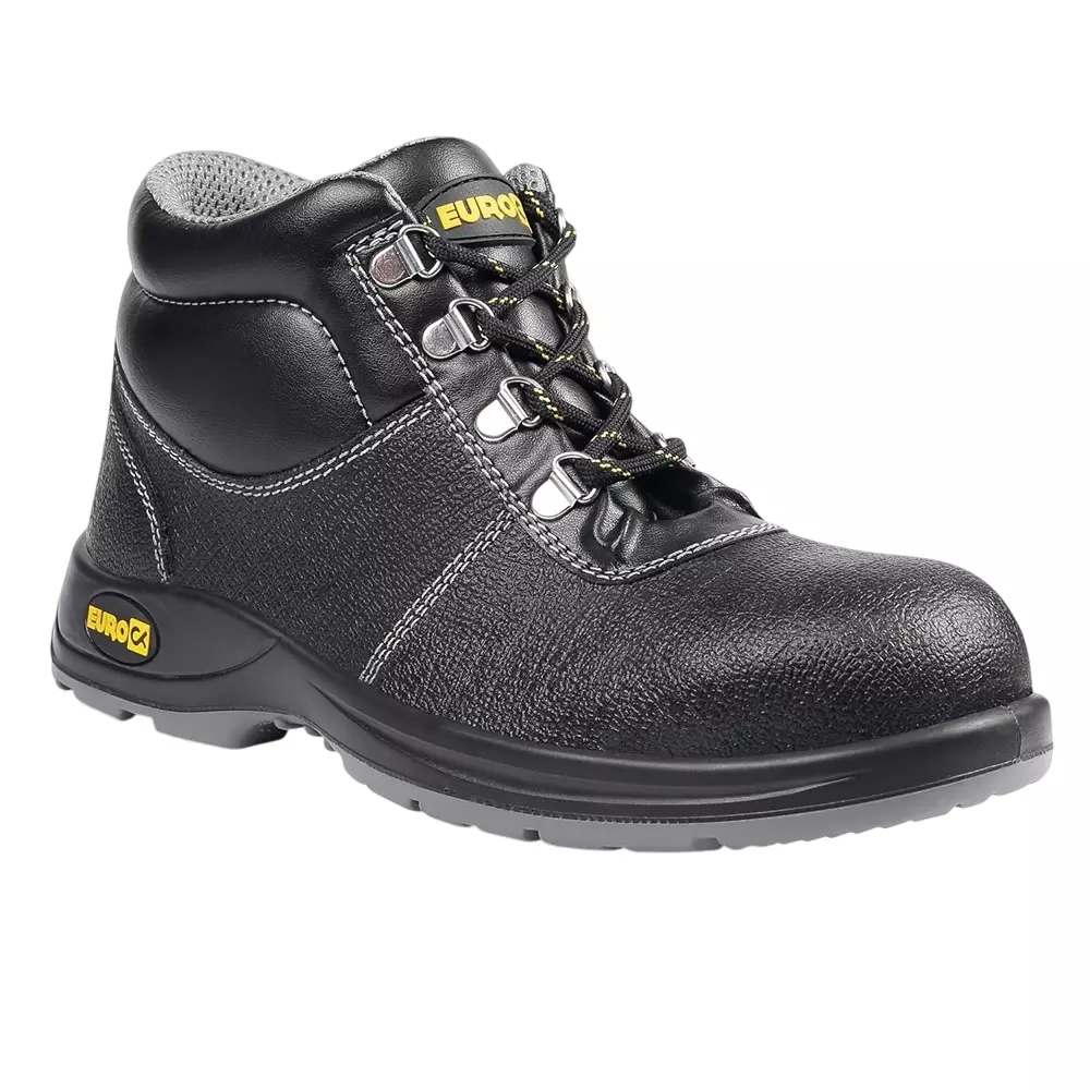 Eurock TROY 200 J Steel Toe Safety Shoe High Ankle PU Sole UK 10 Size Black for Industrial Use, 82571-TROY-10