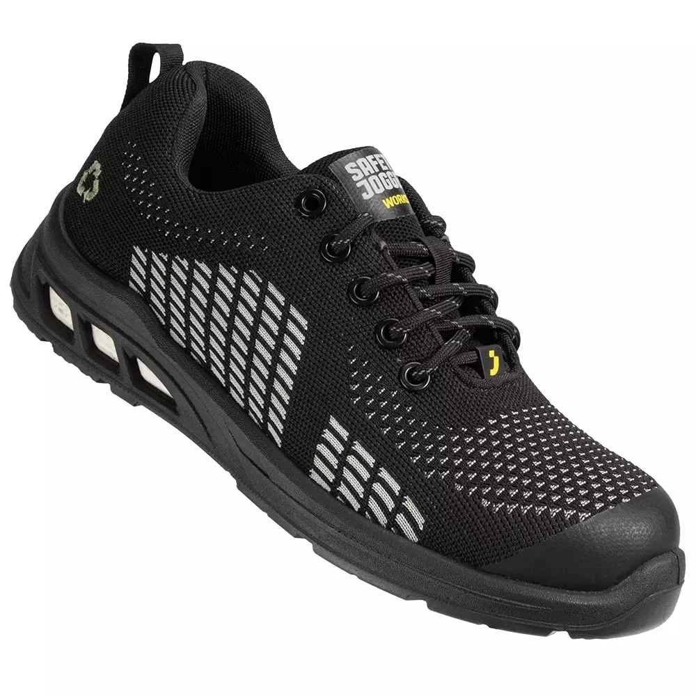 Safety Jogger 200 J Steel Toe Safety Shoe Low Ankle PU Sole UK 6 Size Black Knitted Fabric for Industrial Use, ECOFITZ S1
