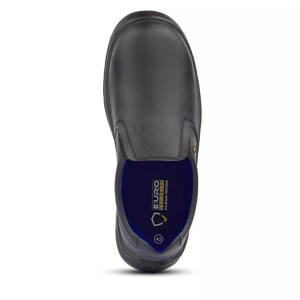 Euro Security AQUA Slip-On 200 J Steel Toe Safety Shoe Low Ankle PU Sole UK 9 Size Micro Fiber Black for Hospital, Pharma & Food Industry Use