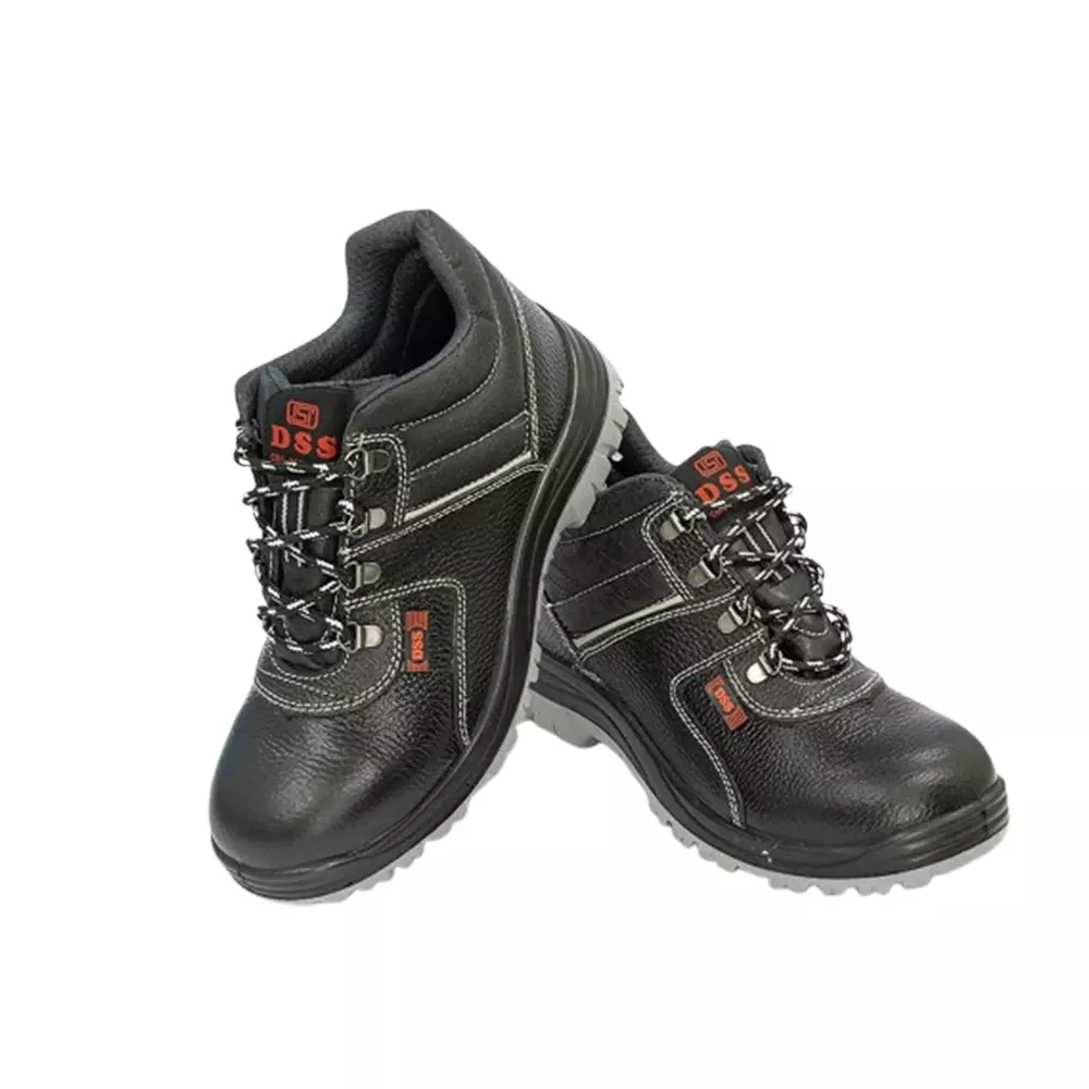 DSS Steel Toe Safety Shoes Double Density PU Sole High Ankle Black Buff Grain Leather Size UK 9, DSS- 804 DD