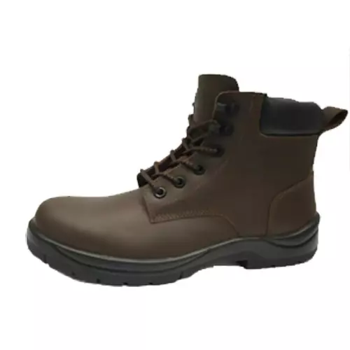 KALARI Steel Cap Safety Boot PU/Rubber Sole High Ankle Brown Buff DIN Full Grain Leather Size, PROFLEX