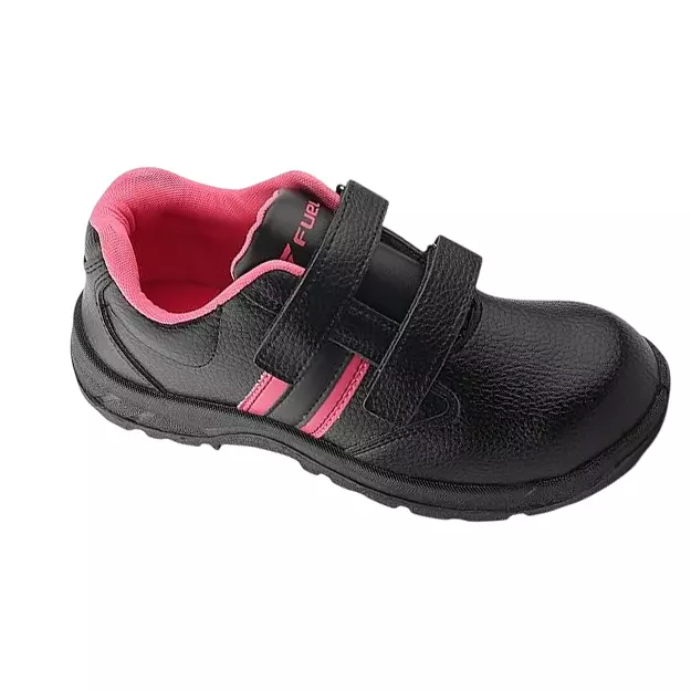 Fuel Steel Toe Safety Shoes Single Density PVC Sole Low Ankle Black & Pink Leather Size UK 9 for Female, RIGA