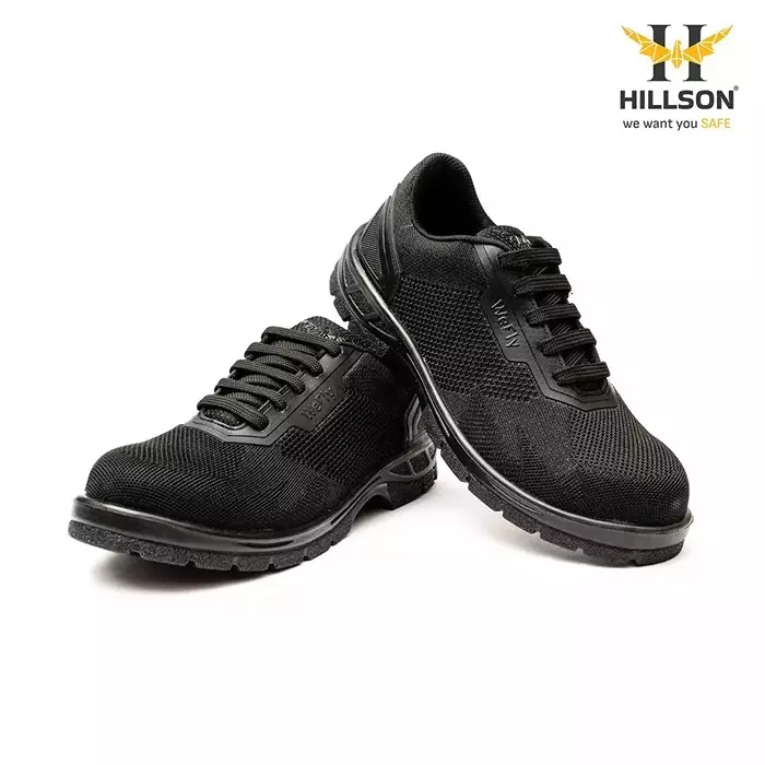 hillson-low-ankle-steel-toe-safety-shoes-pu-sole-breathable-flyknit-fabric-upper-material-black-uk-11-size-for-industrial-construction-area-use-wf01-black