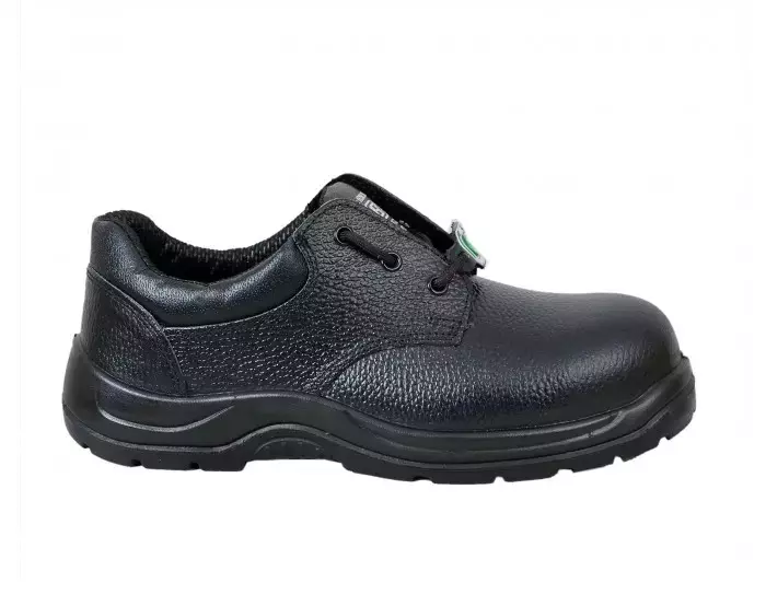Zain Steel Toe Safety Shoes Leather Low Ankle Single Density PU Sole Size UK 9 Black, SR-103