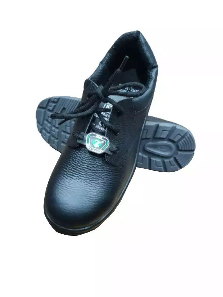 Zain Steel Toe Safety Shoes Leather Low Ankle Double Density PU Sole Size UK 9 Black, Speed D/D